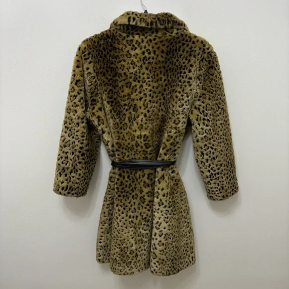 Y2K 90s Faux Fur Leopard Coat Arden B Belted Womens Medium - Picture 6 of 11